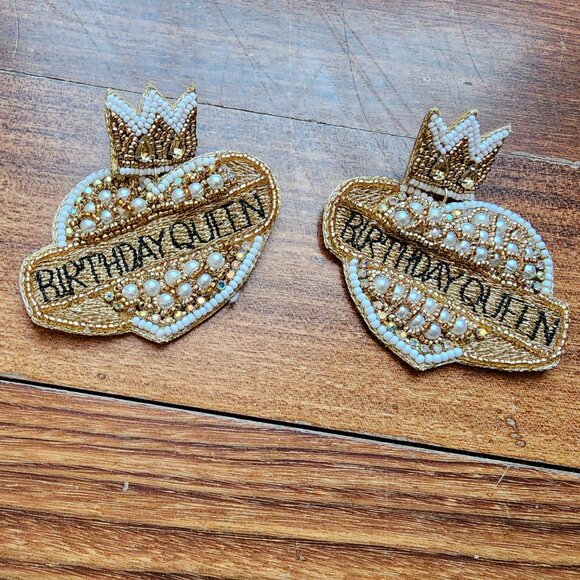 Claire's Birthday Queen Beaded Embroidered Earrings - Picture 4 of 14